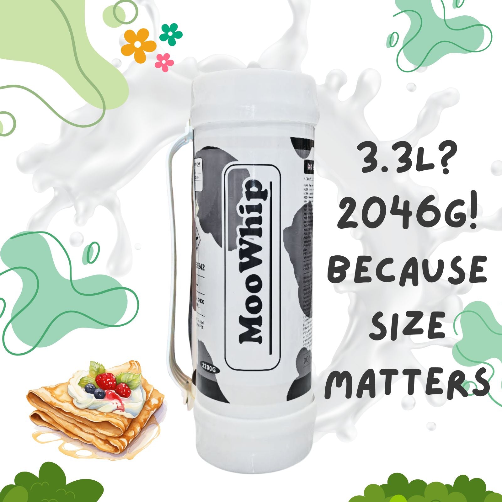 MooWhip 3.3L 2046g Whipped Cream Tank ULTRA PURE GAS (W/O Regulator )