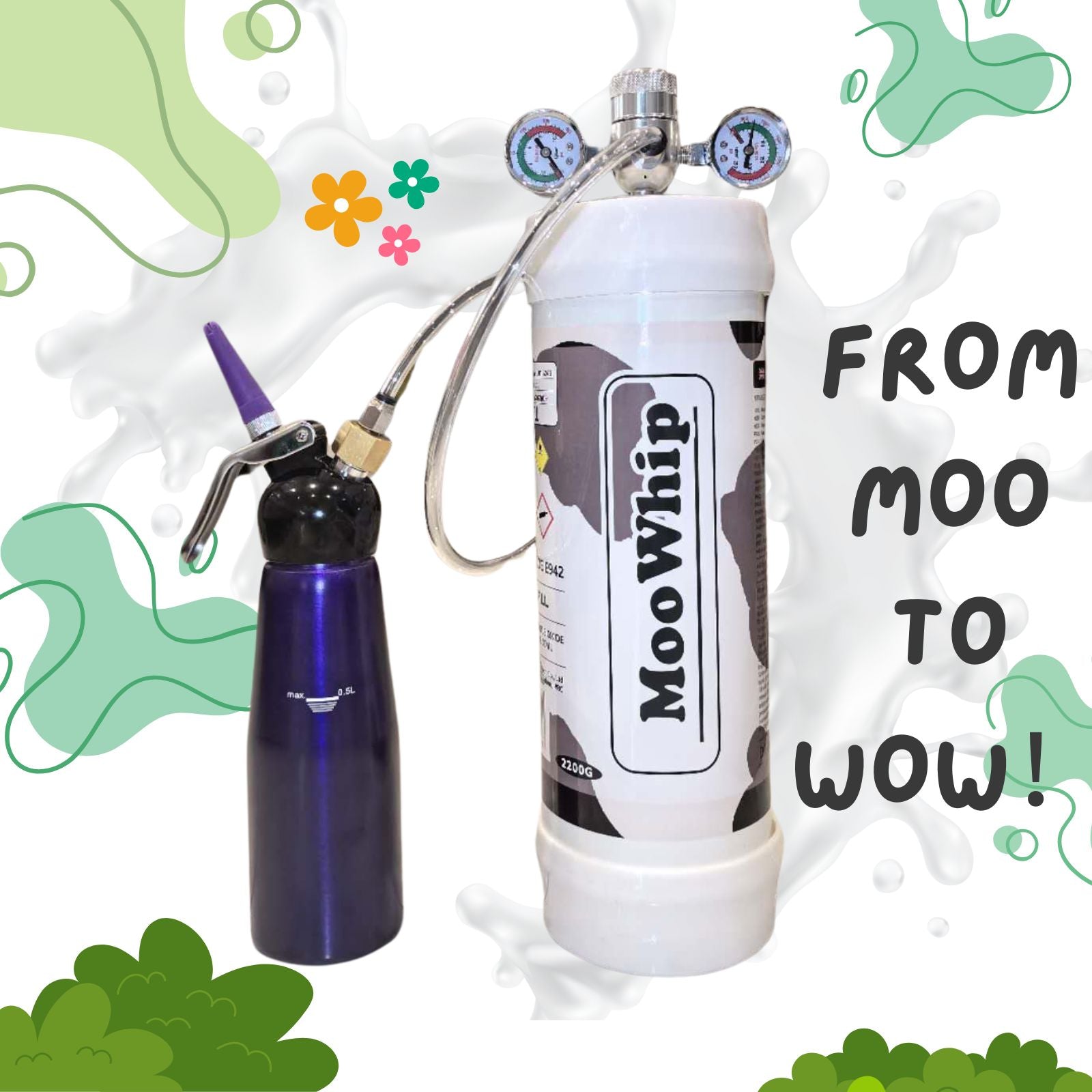 MooWhip 3.3L 2046g Whipped Cream Tank ULTRA PURE GAS (W/O Regulator )