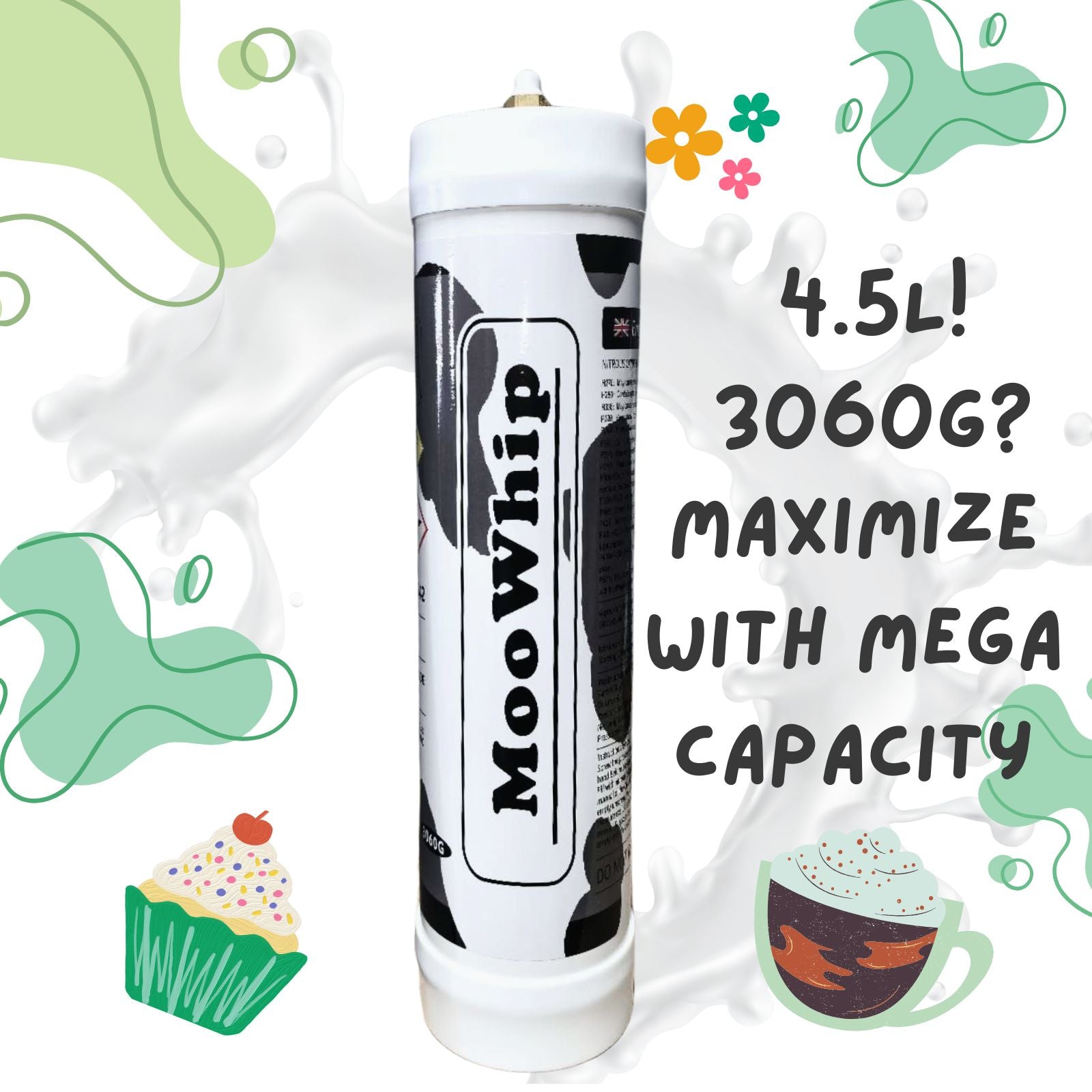 MooWhip 4.5L 3060g Whipped Cream Tank ULTRA PURE GAS (W/NozzleοΌ