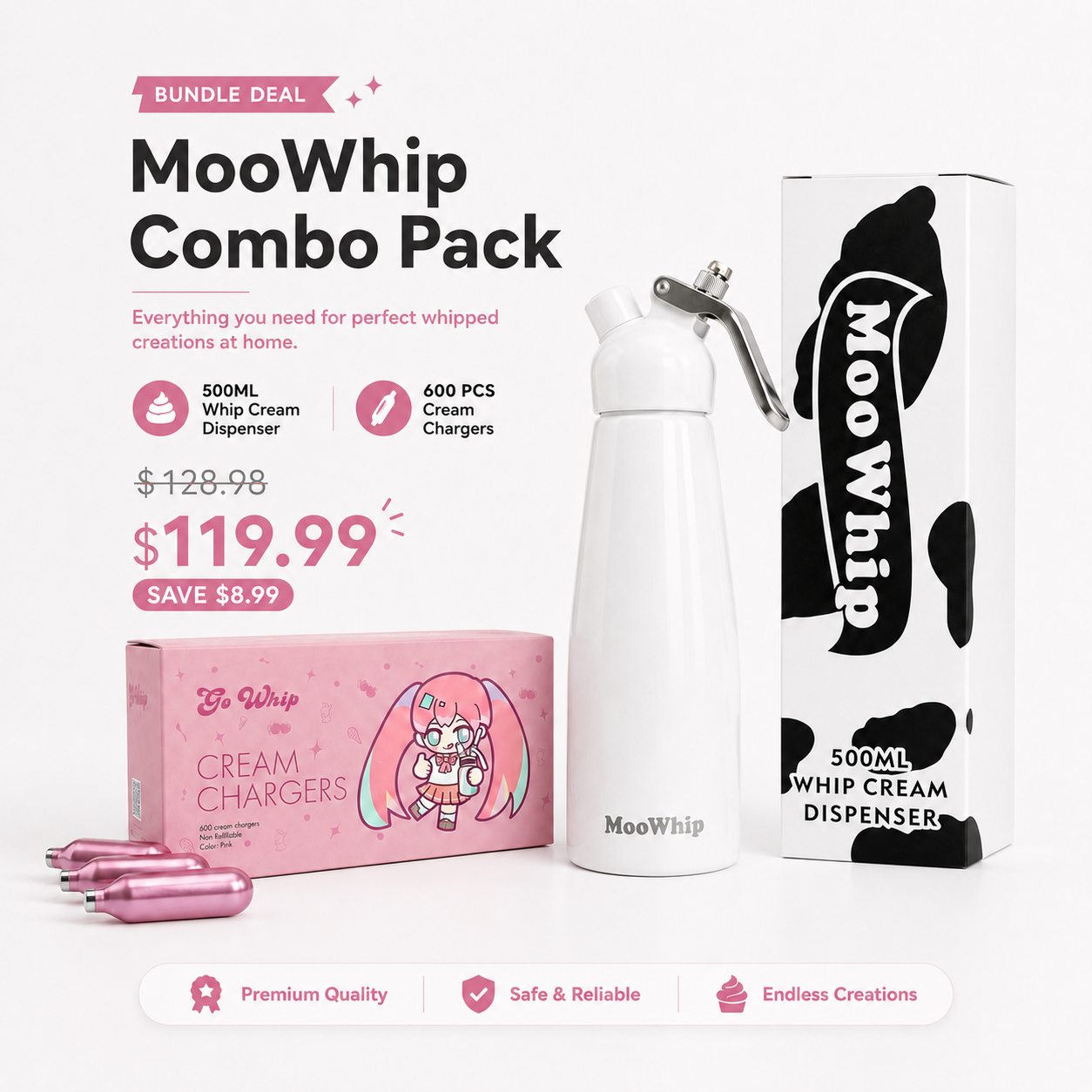 GoWhip 600Pc Cream Chargers + 500ML Dispenser Bundle